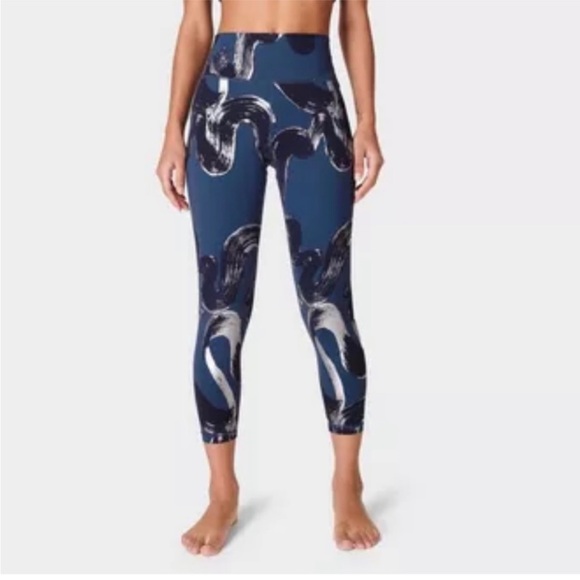 Sweaty Betty Goddess 7/8 Leggings Size Medium Navy Blue Silver Metallic NWT - Picture 1 of 5